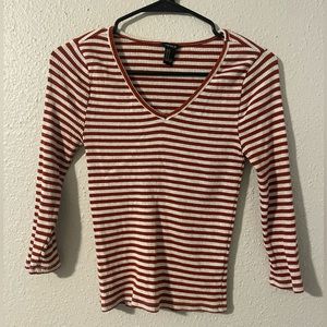 Forever 21 Burnt Orange and Cream Striped 3/4 Sleeve Shirt